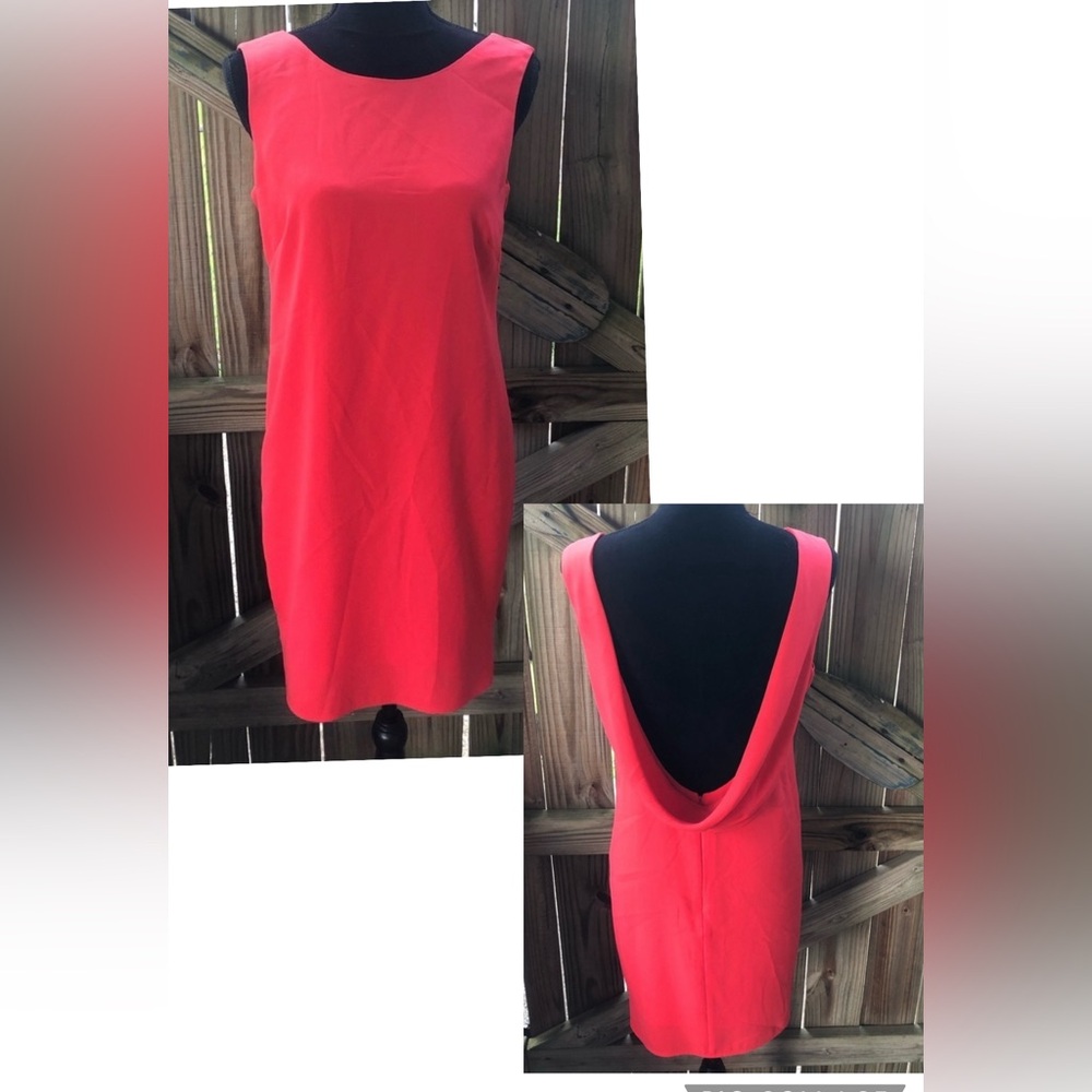 BCBG Maxazria Ellie Poppy Red Plunging Cowl Back Shift Dress Size 04